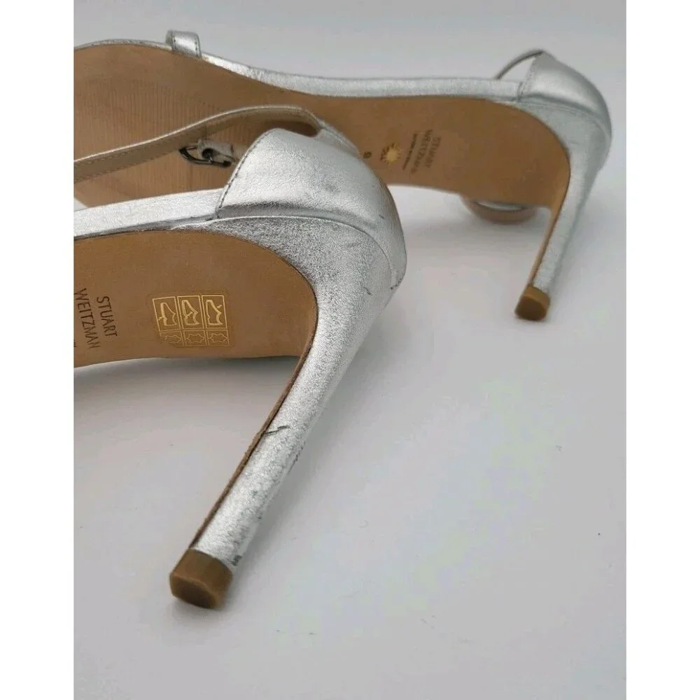 Stuart Weitzman Silver 9 Women Nudist Song‎ New With Some Scuffing 4 Inch Heel
